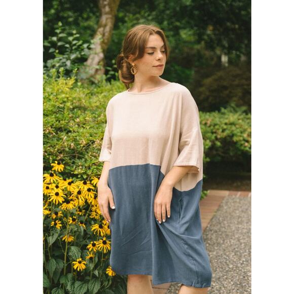 Jackson Rowe Rodina Dress Linen Blend Colorblock Lagenlook Coastal Women Medium - Picture 1 of 11